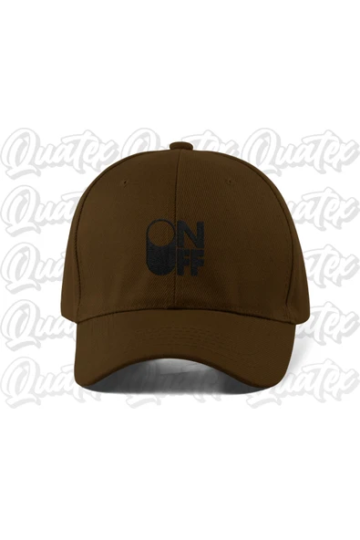 Quatex OnOff Nakışlı Şapka - Kahverengi Renk %100 Pamuk Gabardin Unisex Model Şapka ürün görseli 1