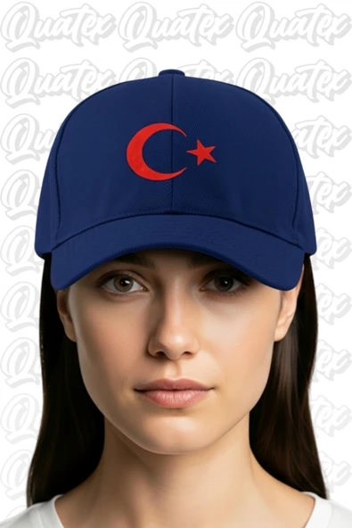 Quatex Ay Yıldız Nakışlı Şapka – Lacivert %100 Pamuk Gabardin Unisex Model ürün görseli 1