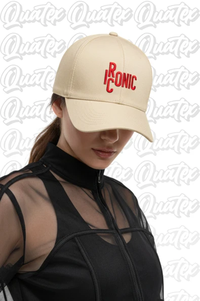 Quatex Iconic Nakışlı Şapka – Krem %100 Pamuk Gabardin Unisex Model ürün görseli 1
