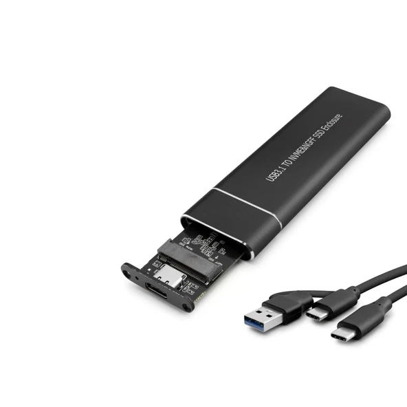 SSD Kutu Type-C 3.1 + Usb3.0 Nvme M2 Chıp Jms581D Siyah HDX1769 ürün görseli 1