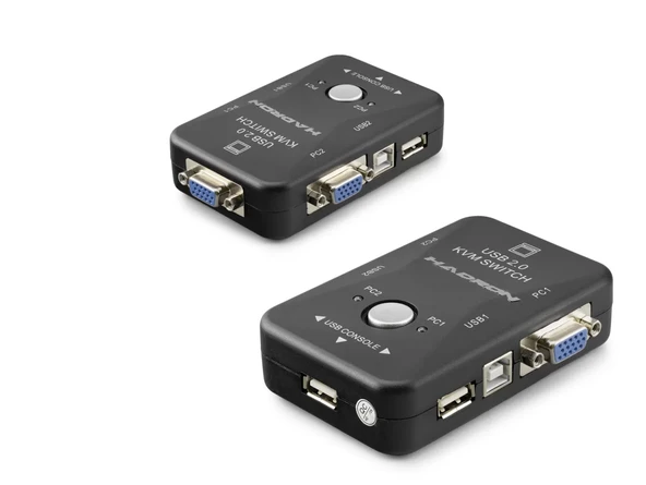 Vga Usb Kvm Switch 2 In 1 Out + 2 Port Usb Console + 2 Port Usb Pc (Klavye/Mouse + Yazıcı) - Siyah HDX1360 ürün görseli 1