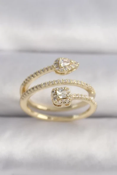 Pirinç Gold Renk Zirkon Taşlı Ok Model VIP Seri Kadın Yüzük - TJ-BYK3502 ürün görseli 1