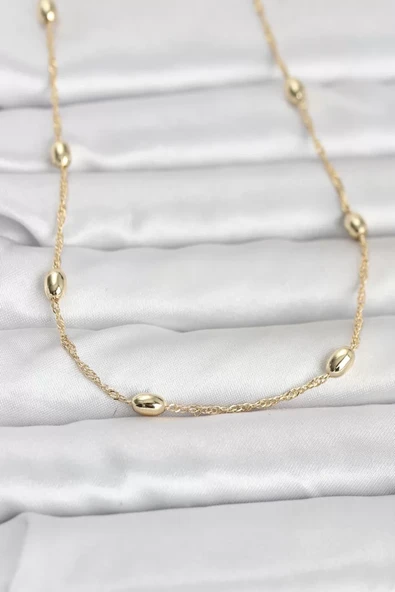 CM 14K Gold Renk Topçuklu Burgu Zincir Model 60 cm Kadın Kolye - TJ-BKO10963 ürün görseli 1