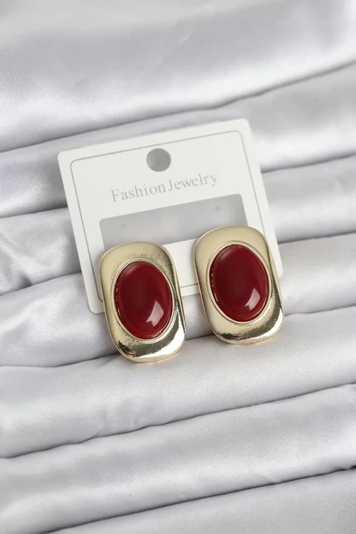 Bordo Renk Kare Model Vintage Kadın Küpe - TJ-BKP11658 ürün görseli 1