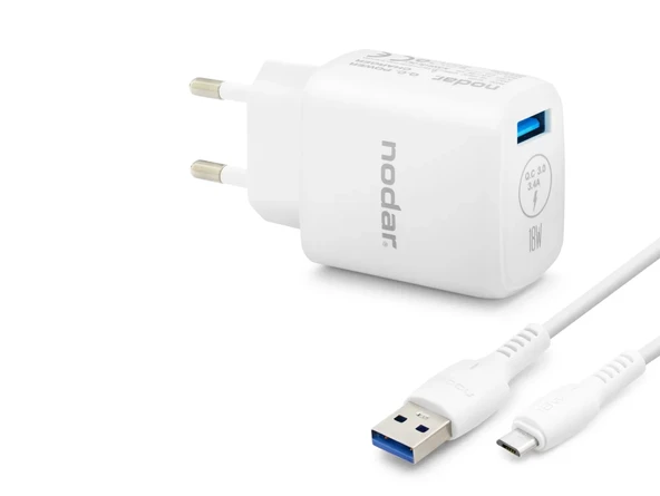 Micro Usb Qc 3.0 Hızlı Şarj Seti 18W 3.4A Usb Adaptörlü - Beyaz ND1009 ürün görseli 1