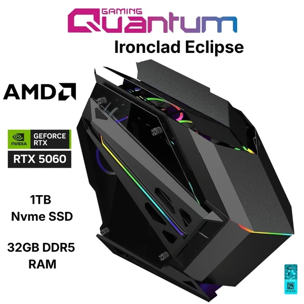 Quantum Gaming Ironclad Eclipse Ryzen 7 7800X3D 32GB DDR5 1TB NVMe RTX5060 8GB 240mm Sıvı Soğutmalı Gaming Desktop ürün görseli 1