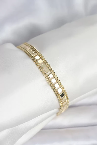 316L Çelik Gold Renk Pullu Zincir Model Kadın Bileklik - TJ-BB8159 ürün görseli 1