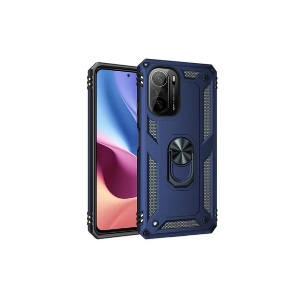 Xiaomi Poco F3 Kılıf Sofya Yüzüklü Silikon Kapak - Lacivert ürün görseli 1