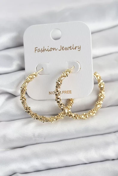 Pirinç Gold Renk Tırtıklı Halka Model Kadın Küpe - TJ-BKP11606 ürün görseli 1