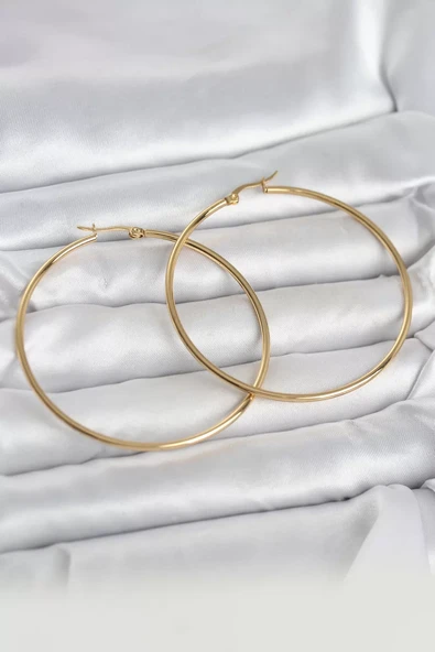 316L Çelik Gold Renk 60 mm Halka Kadın Küpe - TJ-BKP11686 ürün görseli 1