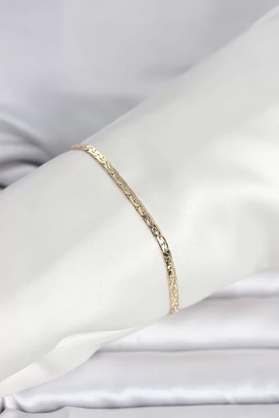 CM 14K Gold Renk Yassı Ezme Zincir Model Kadın Bileklik - TJ-BB8292 ürün görseli 1
