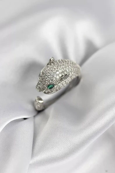 Jaguar Model Gümüş Renk Zirkon Taşlı Kadın Yüzük - TJ-BYK3933 ürün görseli 1