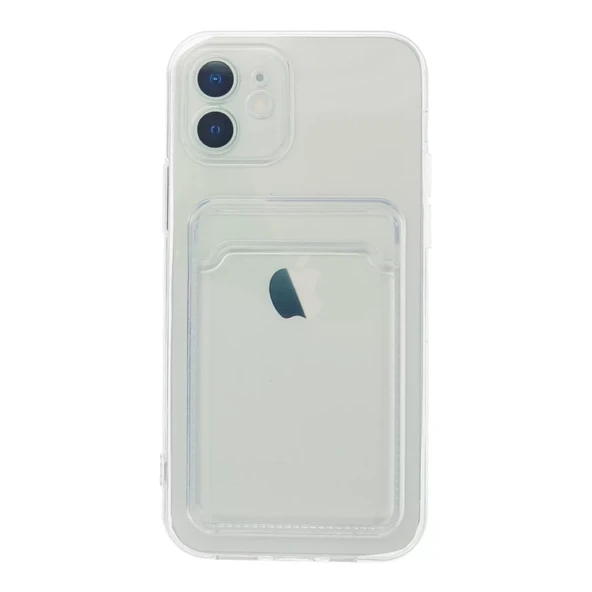 İphone 12 Kılıf Kart Şeffaf Silikon - Şeffaf - Resim 2