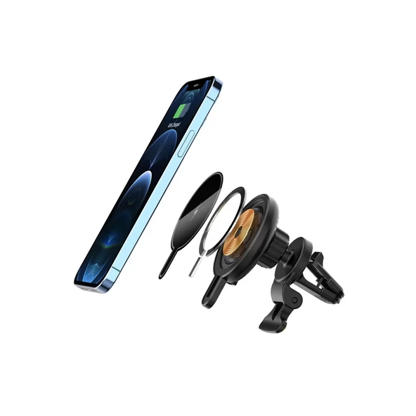 T9 15w Magsafe Araç Tutucu - Siyah - Resim 6