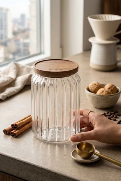 Cooker 3 Litre Borosilikat Cam Bambu Kapaklı Kavanoz CKR4549 ürün görseli 1
