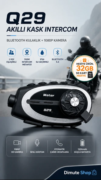 MSYELEKTRONİK Q29 Motosiklet Kask Intercom Bluetooth Kulaklık 1080P Kamera Ipx6 Su Geçirmez 500M ürün görseli 1