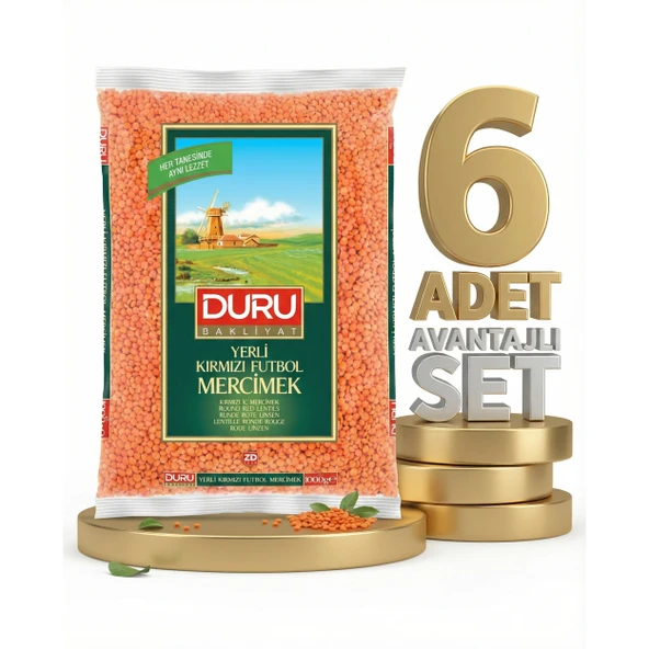 Duru Kırmızı Futbol Mercimek 6x1 Kg ürün görseli 1