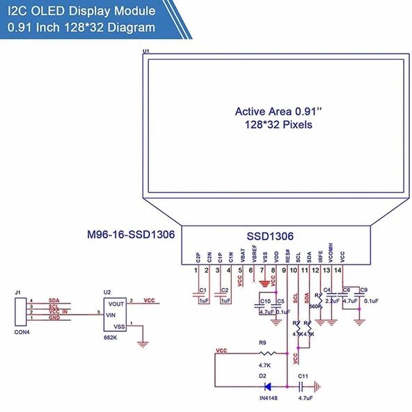 128x32 Oled Lcd Ekran 0.91 Inch SSD1306 - Resim 7