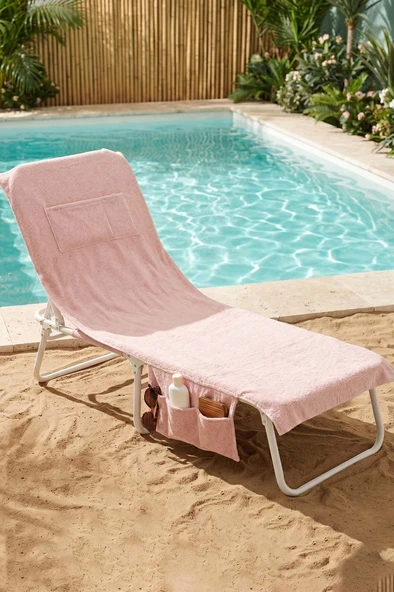 Pudra %100 Pamuk Şezlong Havlusu, 60x180 cm, Hızlı Kuruyan Plaj Havlusu ürün görseli 1