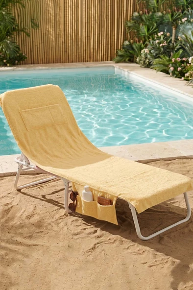 Sarı %100 Pamuk Şezlong Havlusu, 60x180 cm, Hızlı Kuruyan Plaj Havlusu ürün görseli
