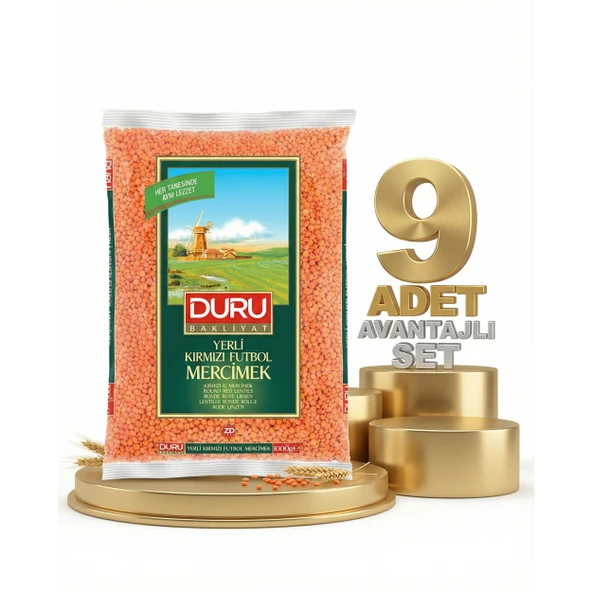 Duru Kırmızı Futbol Mercimek 9x1 Kg ürün görseli 1