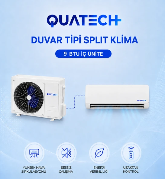 QUATECH 9.000 Btu/h A++ Enerji Sınıfı R32 Duvar Tipi Inverter Klima ürün görseli 1