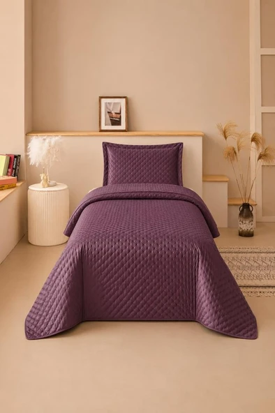 Parma Tek Kişilik Lüks Kadife 180x240 cm Yatak Örtüsü Mürdüm ürün görseli 1