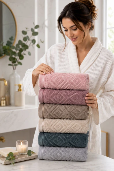 6 lı El Yüz Havlu Seti %100 Pamuklu Kısmi Kadife Velvet Collection ürün görseli 1