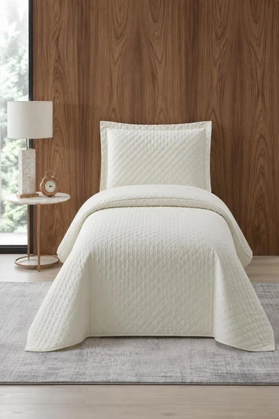 Parma Tek Kişilik Lüks Kadife 180x240 cm Yatak Örtüsü Krem ürün görseli 1