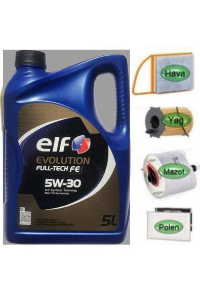 Partner Tepee 1.6 Dizel Yağ Bakım Seti + ELF FULTECH 5W-30 5 LT Partiküllü Motoryağı 2025 ürün görseli 1
