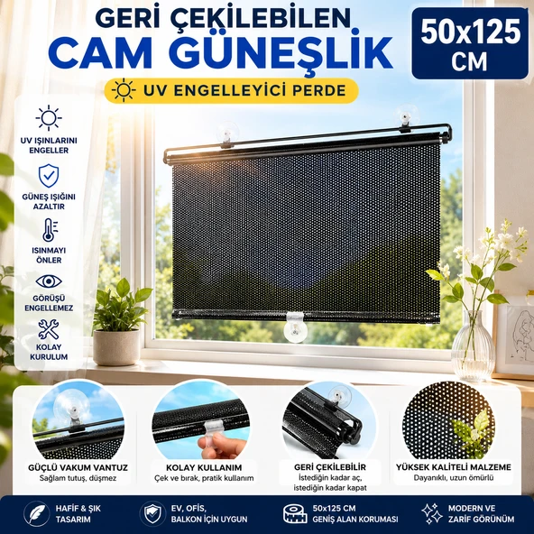 50x125 Cm Geri Çekilebilen Araç İçi Ön Cam Güneşlik, Ev Tipi Cam Güneşlik UV Engelleyici ürün görseli 1