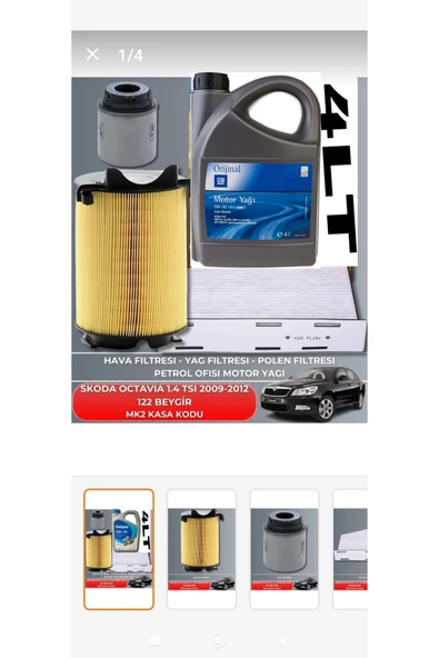GM 5W30 4LT +SKODA OCTAVIA 1.4 TSI 2009-2010-2011-2012 122 BEYGİR FİLTRE - YAĞ BAKIM SETİ ürün görseli 1