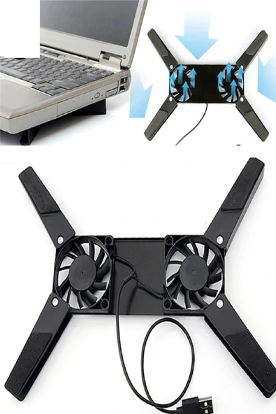 2 Fanlı Notebook Soğutucu Portatif Katlanabilir Laptop Soğutucu Fan Usbli Stand Bilgisayar Fanı ürün görseli 1