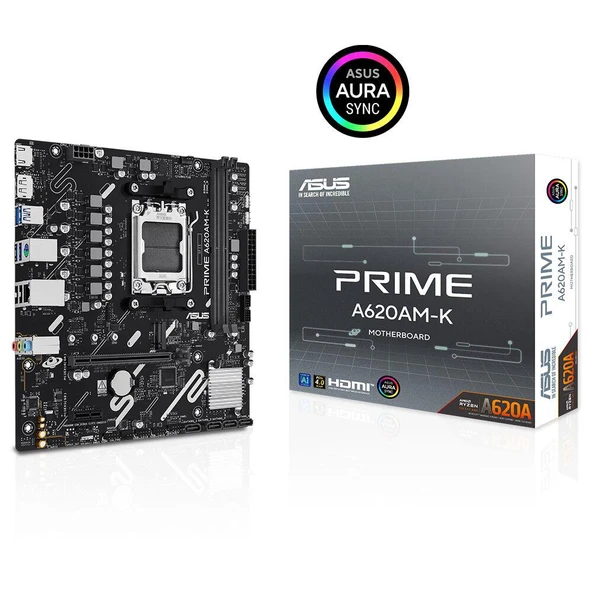 Asus PRIME A620AM-K A620A DDR5 USB3.2 M.2 DP/HDMI PCI 4.0 AM5 Anakart ürün görseli 1