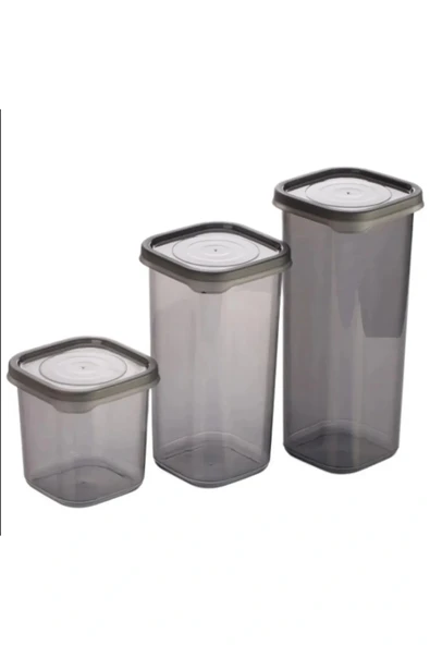 3 Adet 3 Boy Plastik Kavanoz Saklama Kabı Kapaklı Kare Model ürün görseli 1