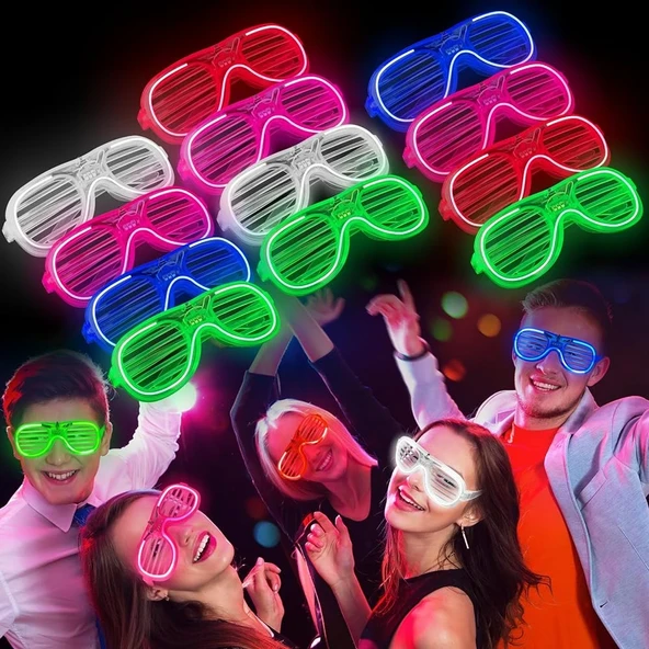 Glow Model 3 Farklı Fonksiyonlu Işıklı Panjur Parti Gözlüğü Karışık Renk 12 Adet ürün görseli 1