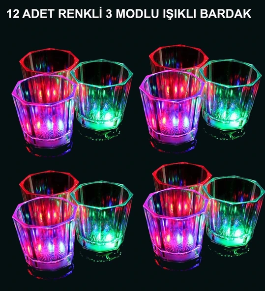 Led Işıklı Eğlence Bardakları - 3 Modlu Renk Değiştiren Bardak 12 Adet ürün görseli 1