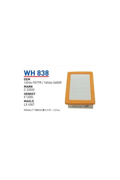Wh838 Oem 16546-9377R/16546-2683R Renault twıngo III 0,9 gt 1,0 sce Otomobil hava filtre air filter ürün görseli 1