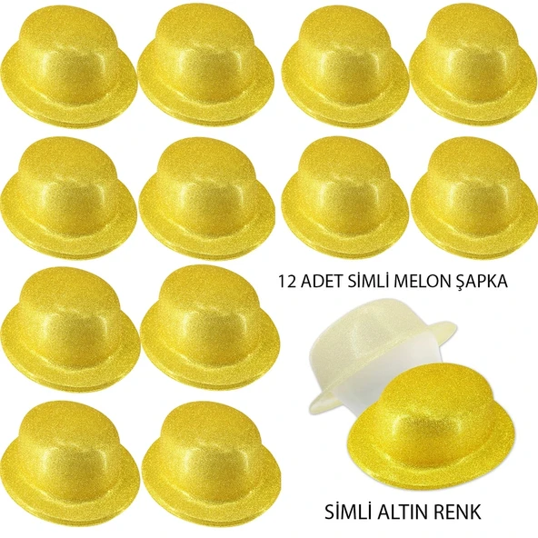 Altın Renk Simli Melon Yuvarlak Parti Şapkası 12 Adet ürün görseli 1
