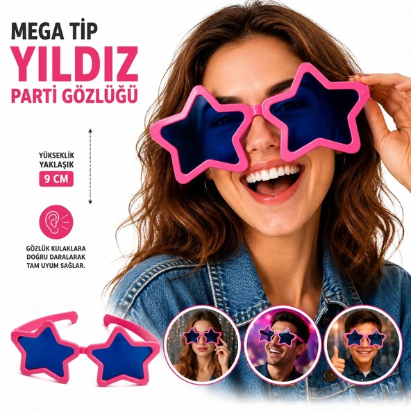 Mega Tip Yıldız Parti Gözlüğü Pembe Renk ürün görseli 1