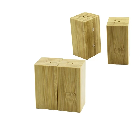 Baharatlık Tuzluk 4.5X5Cm Y:9Cm 2Parça Mıknatıslı İkiz Ahşap Bambu Baharatlık Tuzluk ürün görseli 1