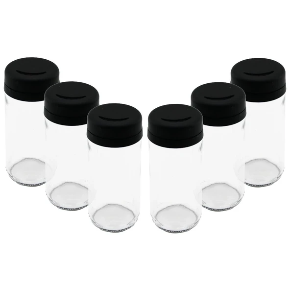6 Parça Cam Baharatlık Tuzluk Plastik Kapak 225 Ml ürün görseli 1