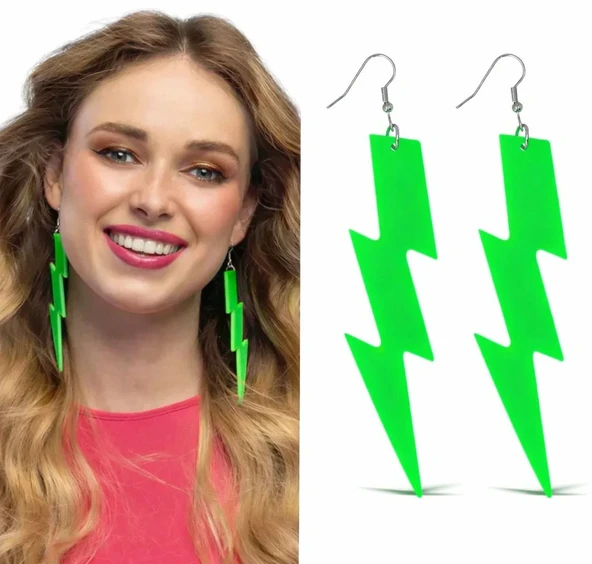 80’Ler 90&Amp;#39;Lar Neon Yeşil Şimşek Küpe 10 Cm ürün görseli 1
