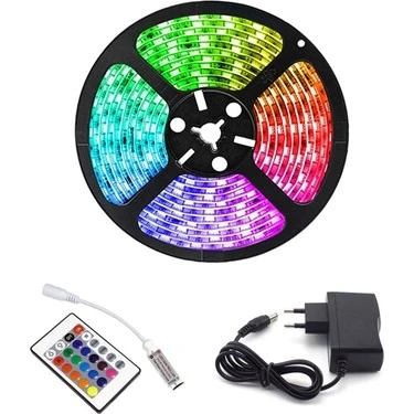 Rgb Şerit 5 Metre 16 Renkli Kumandalı Adaptörlü Çift Taraflı Bant ürün görseli 1