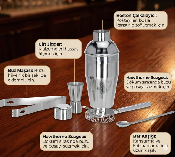 5 Parça Kokteyl Hazırlama Seti 550 Ml - Resim 5