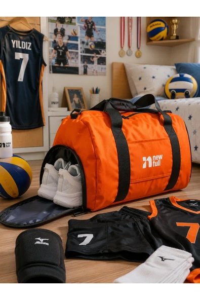 SPORT AYAKKABI BÖLMELİ ASTARLI SU GEÇİRMEZ SEYAHAT VE SPOR ÇANTASI-ORTA BOY - TURUNCU ürün görseli 1