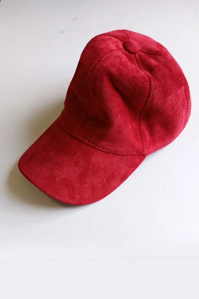 Premium %100 Hakiki Süet Deri Kışlık Beyzbol Şapka - Canlı Kırmızı Unisex Kep ürün görseli 1