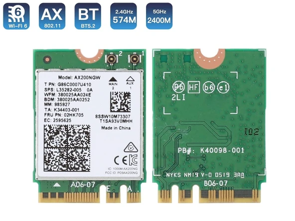 Intel Dual Band Wireless-AX AX200NGW 802.11ax 5GHz 2.4 Gbps Wi-Fi 6 Notebook WiFi Card Kutusuz ürün görseli 1