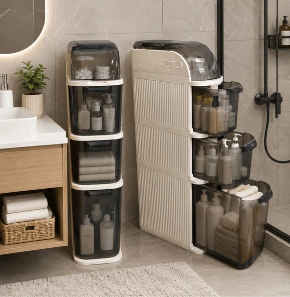 XL Portatif Dolap Çok Amaçlı Tekerlekli Banyo Dolabı Şeffaf Kapaklı Düzenleyici Organizer ürün görseli 1