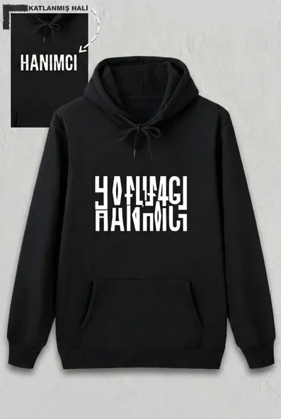 Sevgililer Günü Hanımcı Hediye Baskılı Oversize Kapüşonlu Sweatshirt - Siya ürün görseli 1